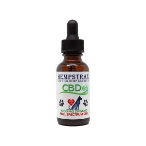 Hempstrax Full Spectrum Pet CBD Oil. 1,000mg Pet CBD Tincture in 30mL bottle with dropper.