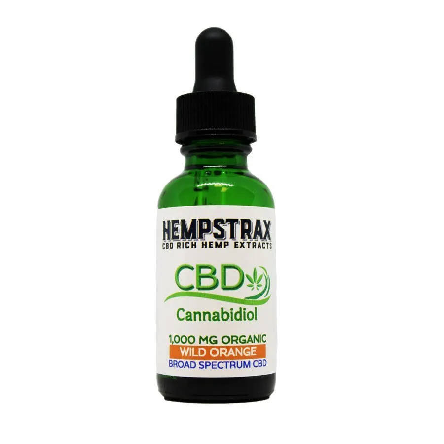 Broad Spectrum Hemp Oil 1,000mg CBD Tincture in Wild Orange flavor. 30mL bottle with dropper.