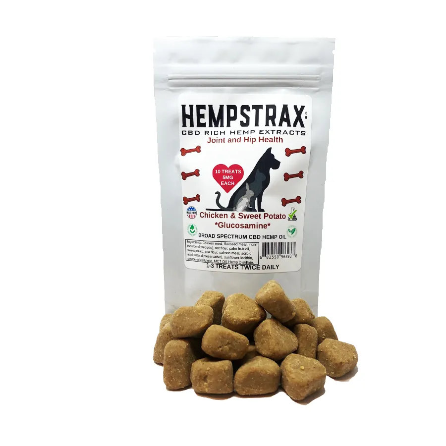 Chicken and Sweet Potato CBD Dog Treats with glucosamine. 5mg of Broad Spectrum CBD per treat
