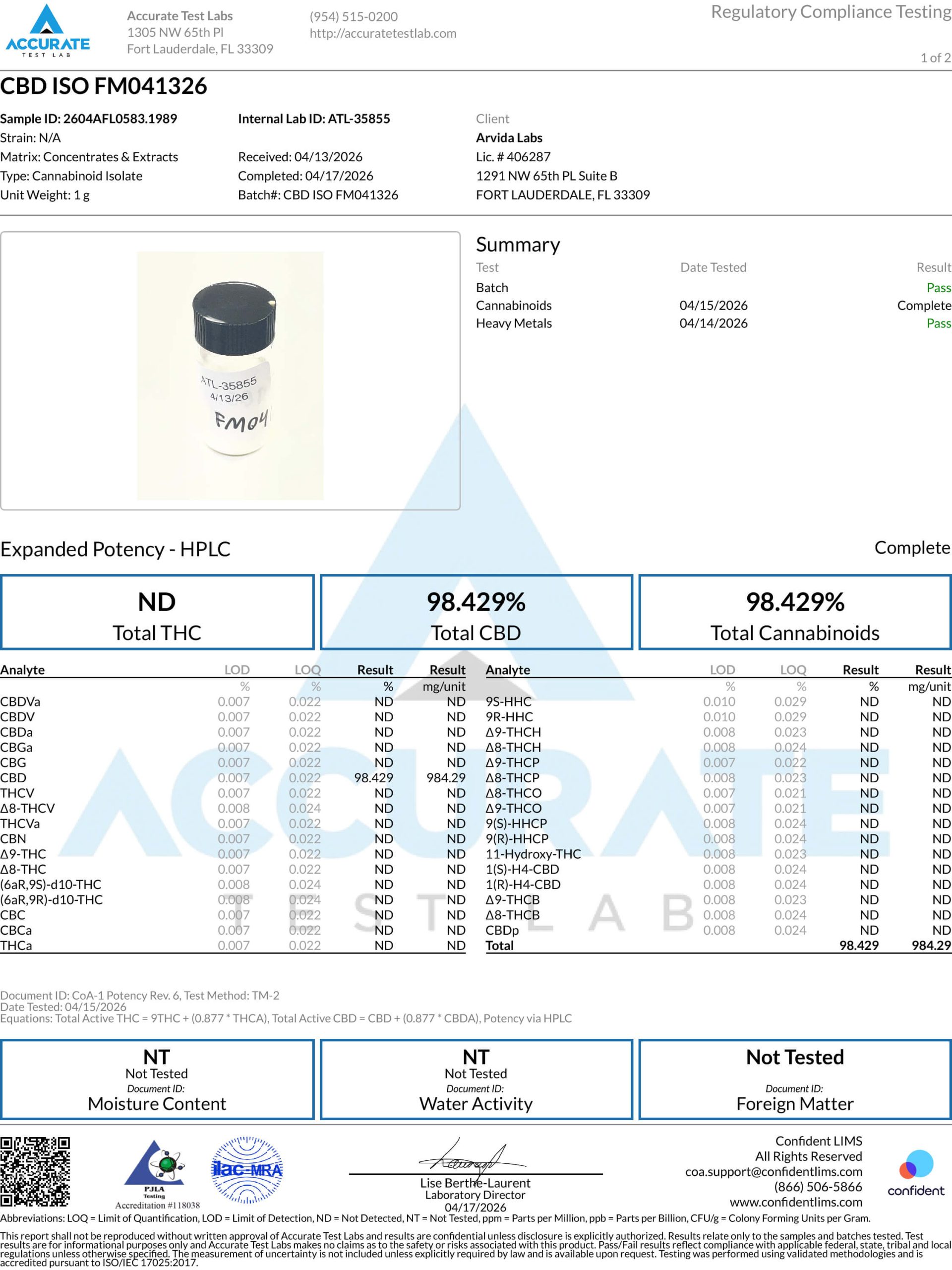 Isolate Contaminant Report APR2022